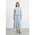 Kadın Hakim Yaka Fırfır Detaylı Tencel Tunik Etek Takım – 32502TKS - BLUE