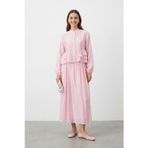 Kadın Hakim Yaka Fırfır Detaylı Tencel Tunik Etek Takım – 32502TKS - PINK
