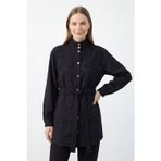 Kadın Hakim Yaka Kuşaklı Bambu Tunik Pantolon Takım – 14451TKS - BLACK