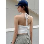 Kadın Halter Yaka Beyaz Renk Bağlamalı Crop Top Bluz (Beyaz, M)