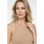 Kadın Halter Yaka Esnek Ribana Basic Atlet - Vizon - XL