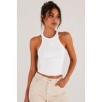 Kadın Halter Yaka Slim Fit Basic T-Shirt Premium%100 Pamuk Kaşkorse Fitilli Atlet (Beyaz, S)