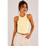 Kadın Halter Yaka Slim Fit Basic T-Shirt Premium%100 Pamuk Kaşkorse Fitilli Atlet (Sarı, L)