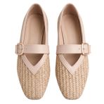 Kadın Hasır Detaylı Babet Ayakkabı, Tokalı Kemerli Tasarım, Ortopedik Pedli İç Taban, 1 cm Topuk, Günlük Yazlık (Bej, EU Ayakkabı Beden Sistemi, Yetişkin, Kadın, Sayısal, Orta, 36)