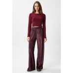 Kadın Hide Kadife Bel Lastikli Cepli Bordo Leopar Pantolon - Bordo - Leopar - XL