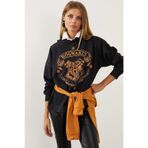 Kadın Hogvarts Yazı Baskılı Siyah Sweatshirt