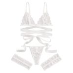 Kadın iç çamaşırı seksi derin V iç çamaşırı gece kıyafeti bacak halkası artı dantel set iç çamaşırı G string iç çamaşırı sütyen kadınlar için iç çamaşırı tulum, Beyaz, M