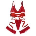 Kadın iç çamaşırı seksi derin V iç çamaşırı gece kıyafeti bacak halkası artı dantel set iç çamaşırı G string iç çamaşırı sütyen kadınlar için iç çamaşırı tulum, Kırmızı, XXL