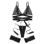 Kadın iç çamaşırı seksi derin V iç çamaşırı gece kıyafeti bacak halkası artı dantel set iç çamaşırı G string iç çamaşırı sütyen kadınlar için iç çamaşırı tulum, Siyah, L
