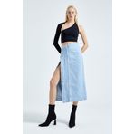 Kadın İce Kot Rengi Önü Düğmeli Maxi Boy Denim Etek Ice Rengi 40