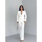 Kadın Ikili Kuşaklı Blazer Ceket Pantolon Takım - Beyaz - 40