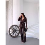 Kadın Ikili Kuşaklı Blazer Ceket Pantolon Takım - Kahverengi - 36