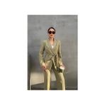 Kadın Ikili Kuşaklı Blazer Ceket Pantolon Takım - Lacivert - 36