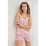 Kadın Ince Askı Şortlu Pembe Kiraz Desen Pijama Takımı 70107-924 - S - M