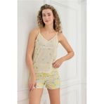 Kadın Ince Askı Şortlu Sarı Limon Desen Pijama Takımı 70107-922 - XL