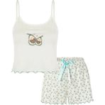 Kadın İnce Askılı Baby Overloklu Avokado Desenli Crop Top Şortlu Pijama Takımı - Çok Renkli