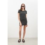 Kadın İnce Çizgili Bisiklet Yaka T-Shirt Elbise