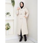 Kadın Ince Dolgulu Uzun Nova Kumaş Çıt Çıtlı Mont Kaban 1174 - 44 - Krem