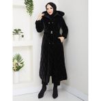 Kadın Ince Dolgulu Uzun Nova Kumaş Çıt Çıtlı Mont Kaban 1174 - 46 - Siyah