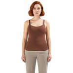 Kadın İnce Triko Bluz Kare Yaka Bodycon Kesim Kalın Askılı Ramadan Koleksiyonu Kaliteli_Kahverengi-3XL