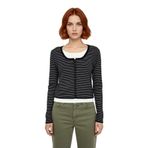 Kadın İnce Triko Çizgili Bisiklet Yaka Standart Kol Rahat Crop Hırka Casual Kullanım Kaliteli -Siyah-S