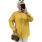 Kadın İncili Taşlı Dokuma Gömlek - Sarı Asel-F3084 / Standart