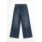 Kadın İndigo Yüksek Bel Culotte Fit Wideleg Jean Pantolon