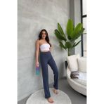 Kadın Indigo Yüksek Bel Fitilli Bol Paça Günlük Ince Eşofman Altı Pijama - İndigo - XL