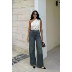 Kadın İndigo Yüksek Bel Wide Leg Jean Pantolon