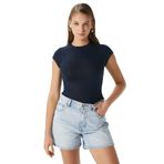 Kadın İnner Lux Touch Yumuşak Doku Bisiklet Yaka Kısa Kol Lacivert Bluz XL