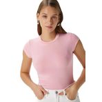 Kadın İnner Lux Touch Yumuşak Doku Bisiklet Yaka Kısa Kol Pembe Bluz XL