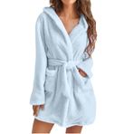 Kadın Kabarık Kısa Sabahlık Hafif Pamuklu Kapşonlu Pijama Takımı(Blue L)