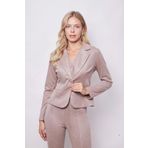 Kadın Kadife Likralı Yumuşak Dokulu Flato Cepli Uzun Kol Düğmeli Blazer Mono Ceket-Bej