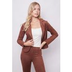 Kadın Kadife Likralı Yumuşak Dokulu Flato Cepli Uzun Kol Düğmeli Blazer Mono Ceket-Fındık Kabuğu