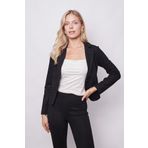Kadın Kadife Likralı Yumuşak Dokulu Flato Cepli Uzun Kol Düğmeli Blazer Mono Ceket-Siyah