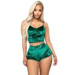 Kadın Kadife Pijama Takımı, 2 Parça Şortlu Set, Yumuşak Ev Giyim Loungewear, Askılı Üst ve Şort (Yeşil, XL)