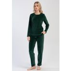 Kadın Kadife Uzun Kol Yeşil Pijama Takım C3T8N0O304 YEŞİL S
