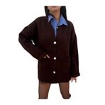 Kadın Kahve Oversize Taşlı Düğmeli Cepli Uzun Hırka 38