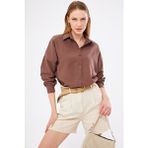 Kadın Kahve Oversize Uzun Basic Gömlek ARM-22Y001118
