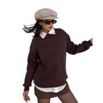 Kadın Kahve Taşlı Oversize Sweatshirt 30067 S