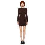 Kadın Kahverengi Bodycon Uzun Kollu Büzgülü Mini Elbise Şık Gece Kombinleri İçin İdeal Bir Seçim.-Kahverengi-L