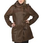 Kadın Kahverengi Deri Duffle Kaban Ceket - En İyi Koyun Derisi Duffle - Uzun Kış Hakiki Koyun Derisi Suni Shearling Gerçek Kaban - Kadın Tasarımcı Şık Deri Ceket, kahverengi, 3XL
