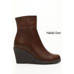 Kadın Kahverengi Fermuarlı Dolgu Topuklu Hakiki Deri Bot