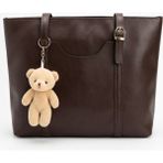 Kadın Kahverengi Omuz Çantası Teddy Anahtarlıklı Günlük Kullanım Şık Büyük Kadın Çanta - Kahverengi - 1. Stil