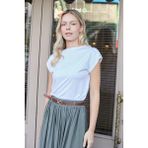 Kadın Kaliteli Likrasız Span Kumaş Geniş Sıfır Yaka Duble Kollu Apoletli Düğmeli T-shirt Bluz-Beyaz