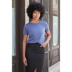 Kadın Kaliteli Modal Kumaş Sıfır Yaka Düğme Aksesuarlı Kısa Kol T-shirt Bluz-İndigo