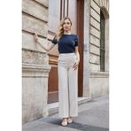 Kadın Kaliteli Modal Kumaş Sıfır Yaka Düğme Aksesuarlı Kısa Kol T-shirt Bluz-Lacivert