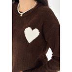 Kadın Kalpli Kalın Triko Kazak – Oversize & Minimal Romantik Stil - Kahverengi - Standart