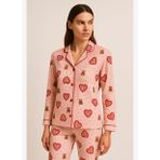 Kadın Kalpli Teddy Desenli Pijama Takımı Pembe
