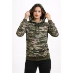 Kadın Kamuflaj Desenli 2 İplik 4 Mevsim Kapüşonlu Kanguru Cepli Hoodie Sweatshirt - Kamuflaj